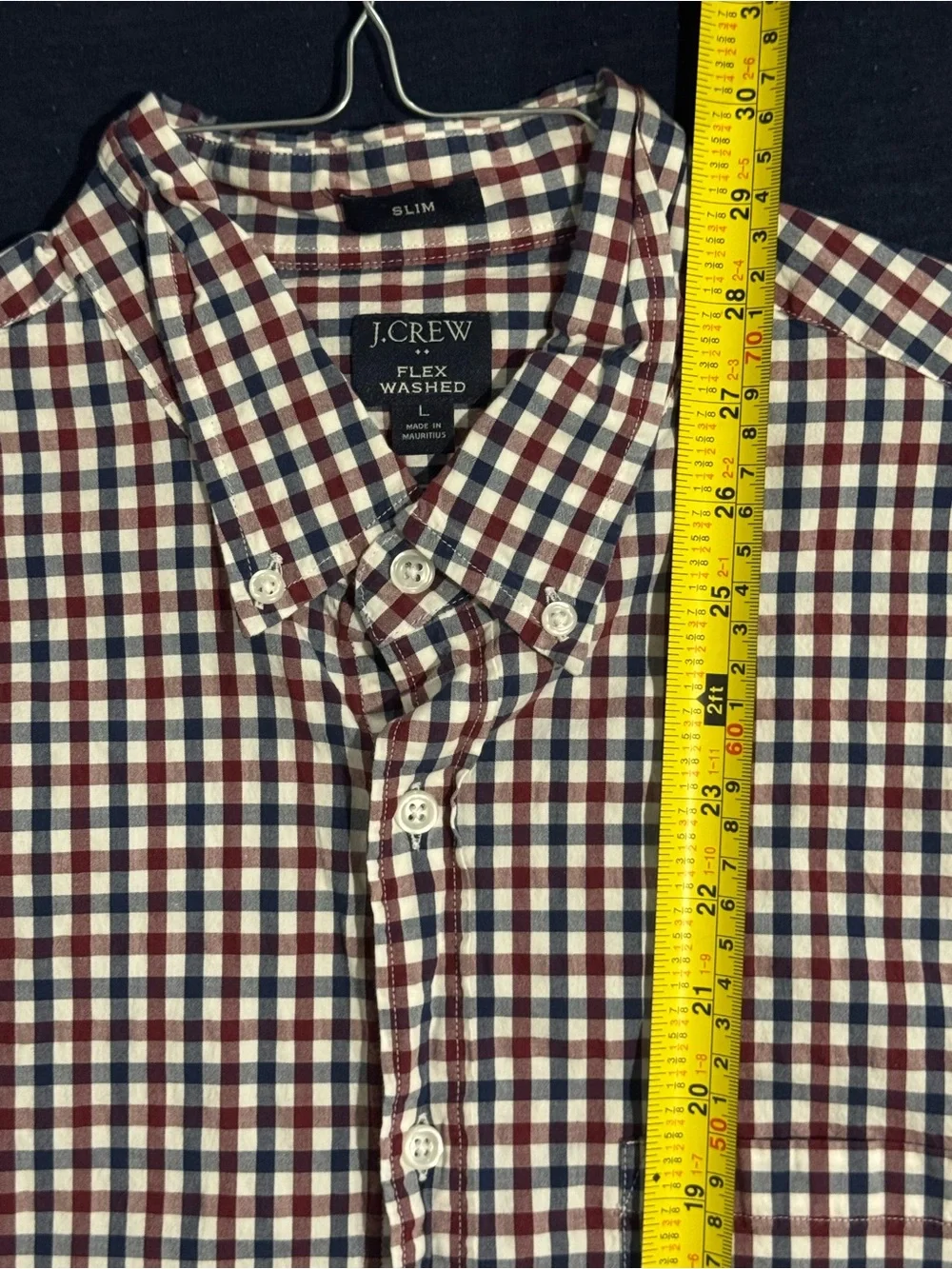 J. Crew Red, Navy & White Check Button-Down Shirt Flex Washed Men’s Large